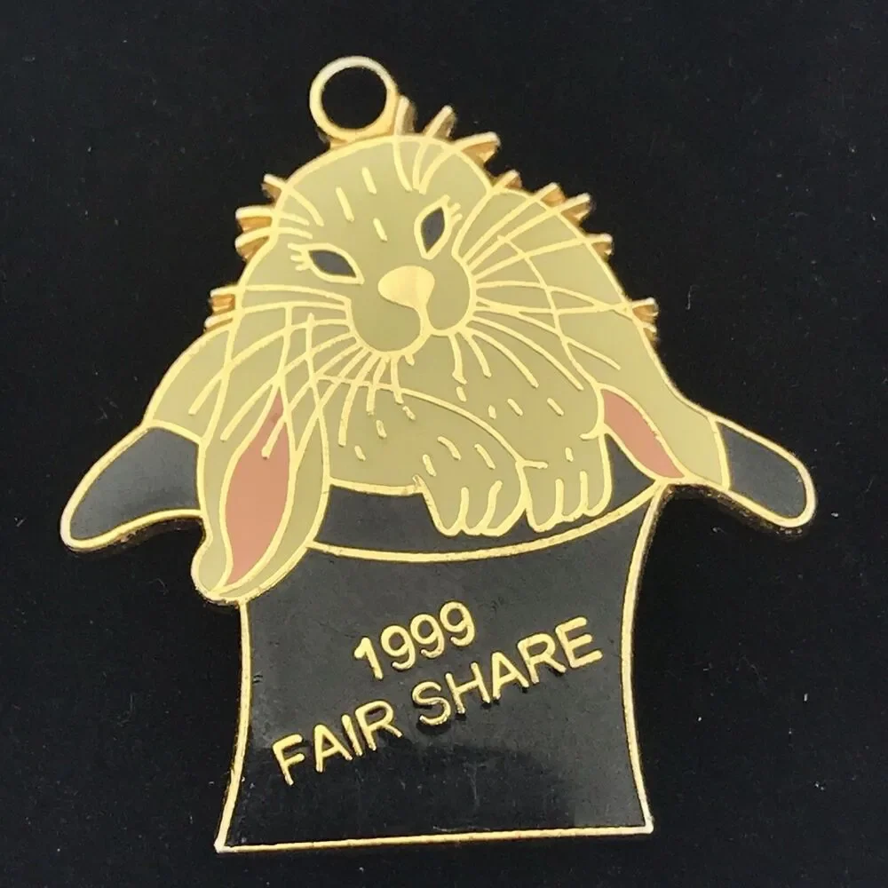 Fair Share 1999 Rabbit Hat Magic Pendant Charm Gold Tone Enamel 90s